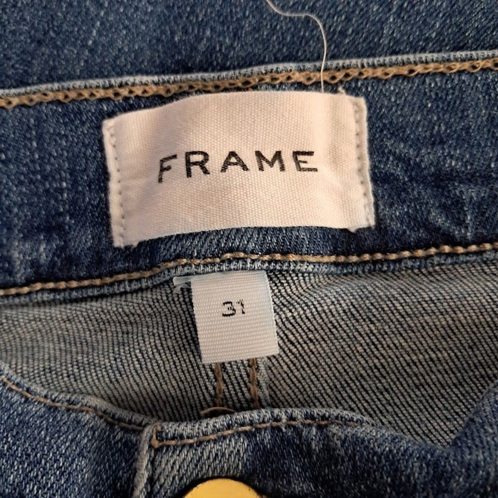 FRAME 31 Ali High Rise Cigarette Jeans Van Ness Wash Denim Raw Hem Ankle - Picture 9 of 10